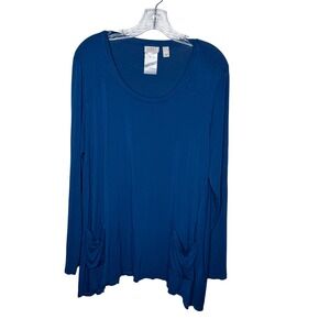 LOGO Lori Goldstein Womens XL Blue Long Sleeve Pocket Tunic Top Casual